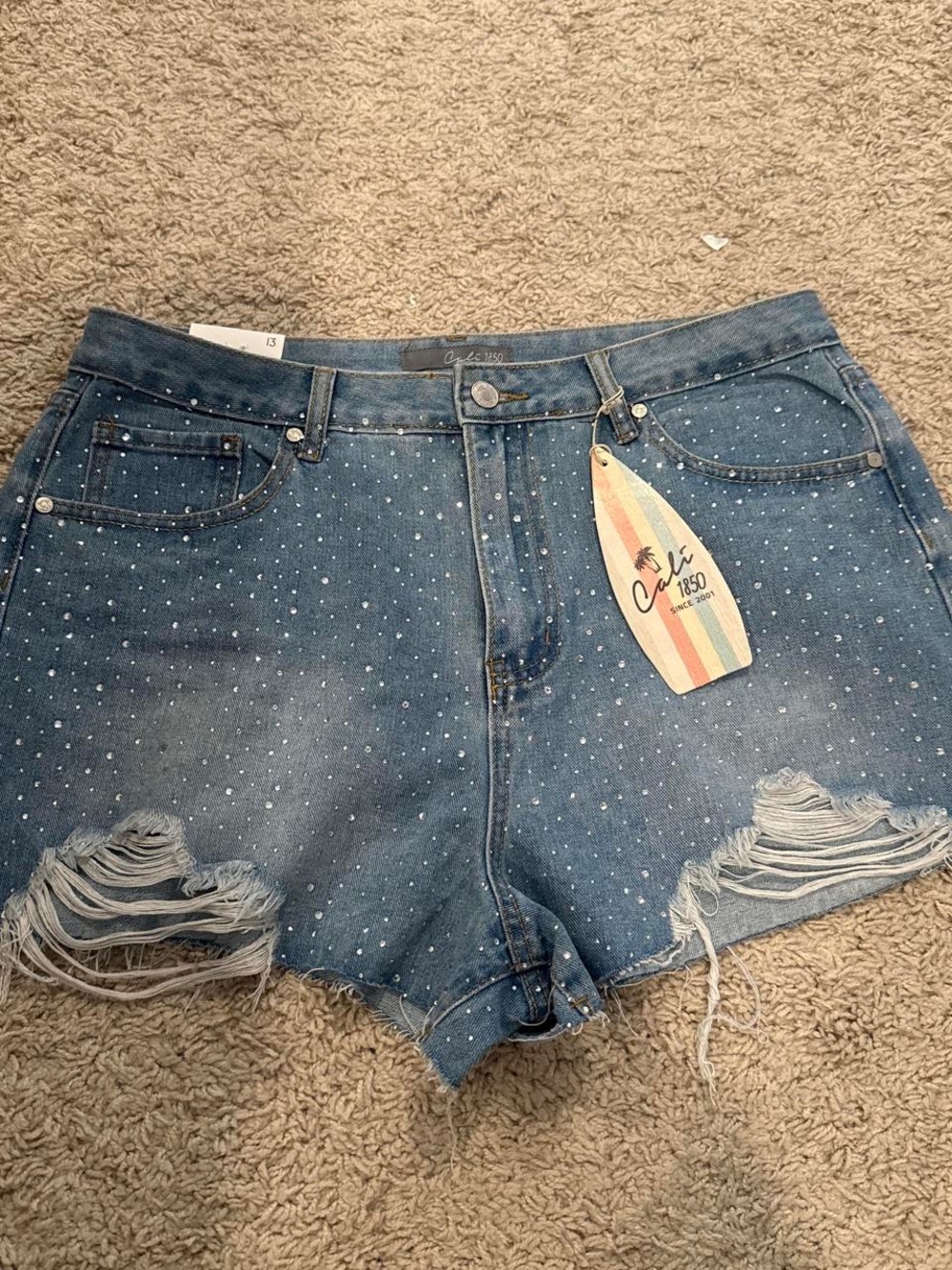 Cali 1850 Blue  Distressed Denim Shorts